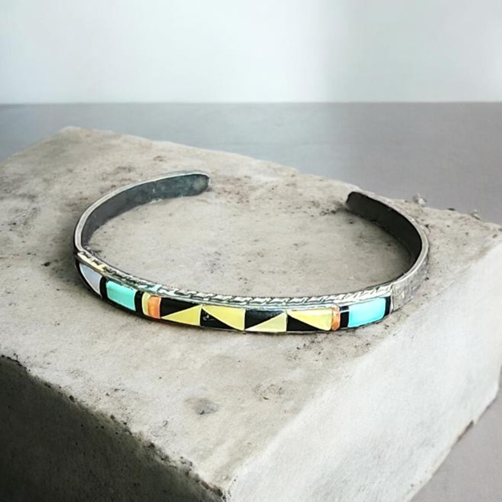 Sterling Silver Cuff Bracelet Zuni John & Rosalie Bowannie JRB Turquoise Navajo